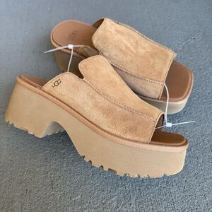 UGG New Heights Platform Slide Chunky Sandal Sz 10 Chestnut NWOB